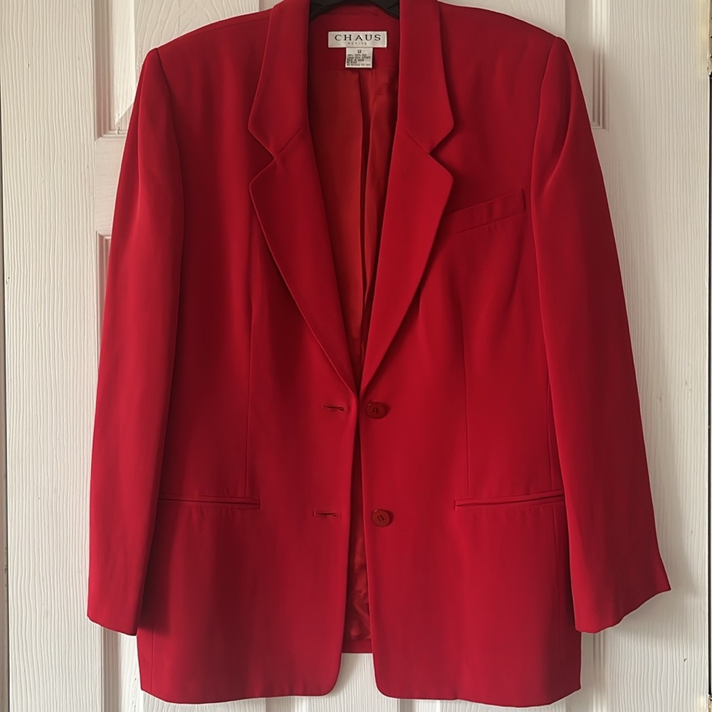 NWOT Minimalist design 100% red silk 2-pc suit sz 12 Petite CHAUS formal - Picture 3 of 7
